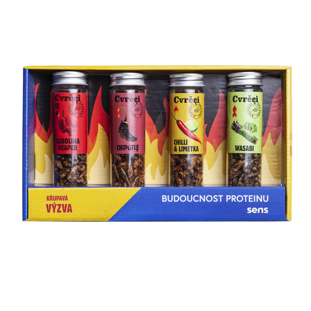Páliví křupaví & pražení cvrčci - Dárkový set 4 chutí