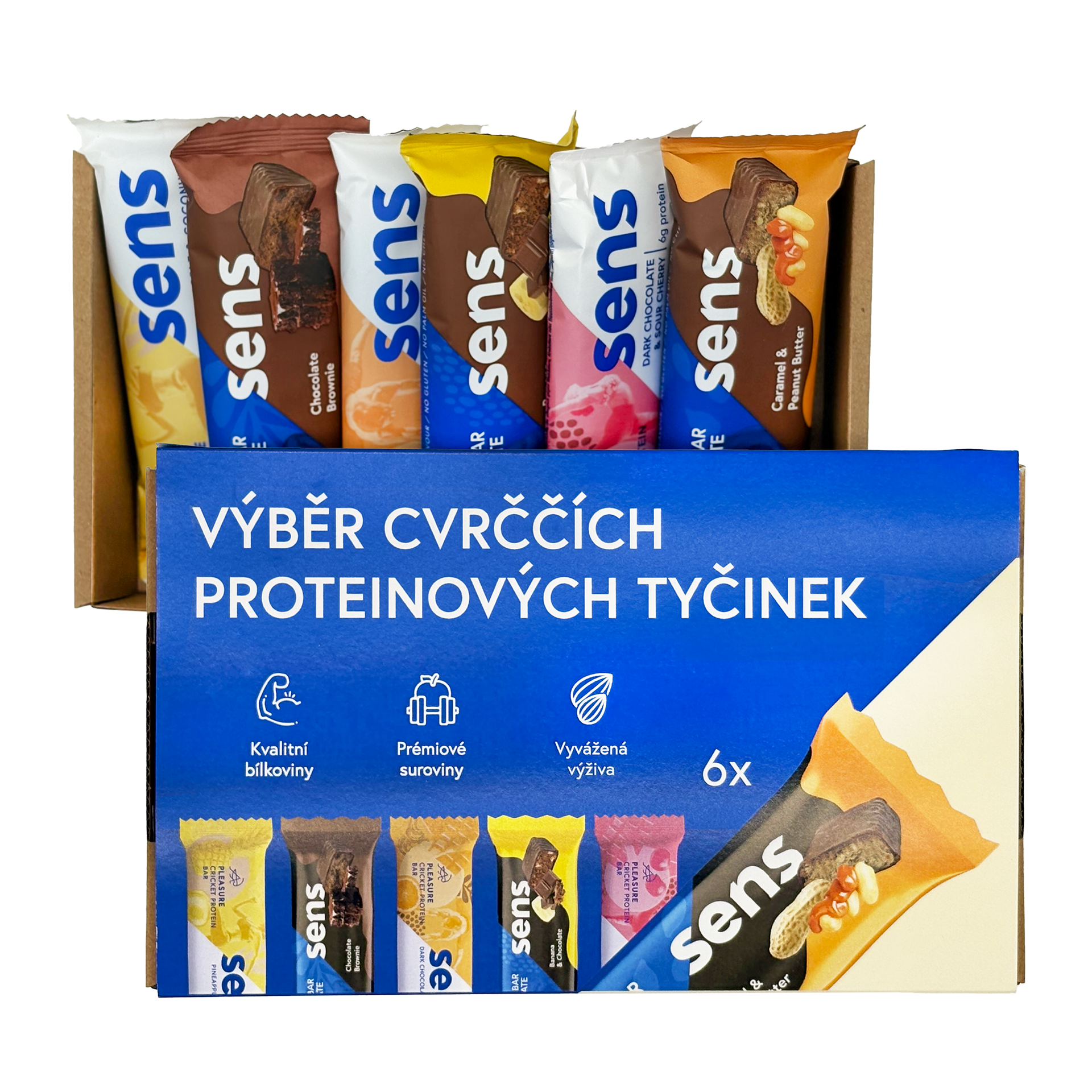 Cvrččí proteinové tyčinky v dárkovém balení - starter pack (6 tyčinek)