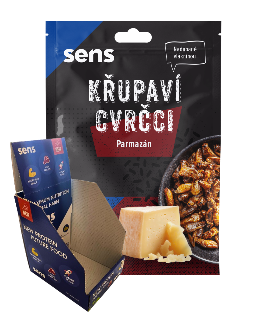 Křupaví cvrčci v pytlíčku - Parmazán (16g) - box 15 kusů